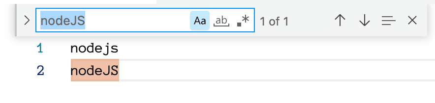 Make find and replace case-sensitive in VSCode