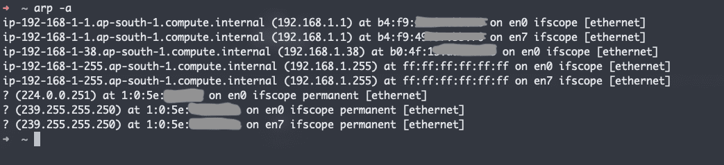 ARP cached IP address to MAC address list