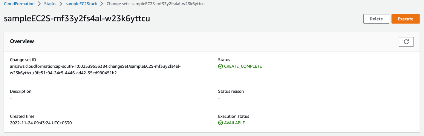 Successfully creating changeSet for our CloudFormation stack