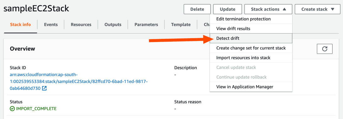 Drift detection in AWS CloudFormation template