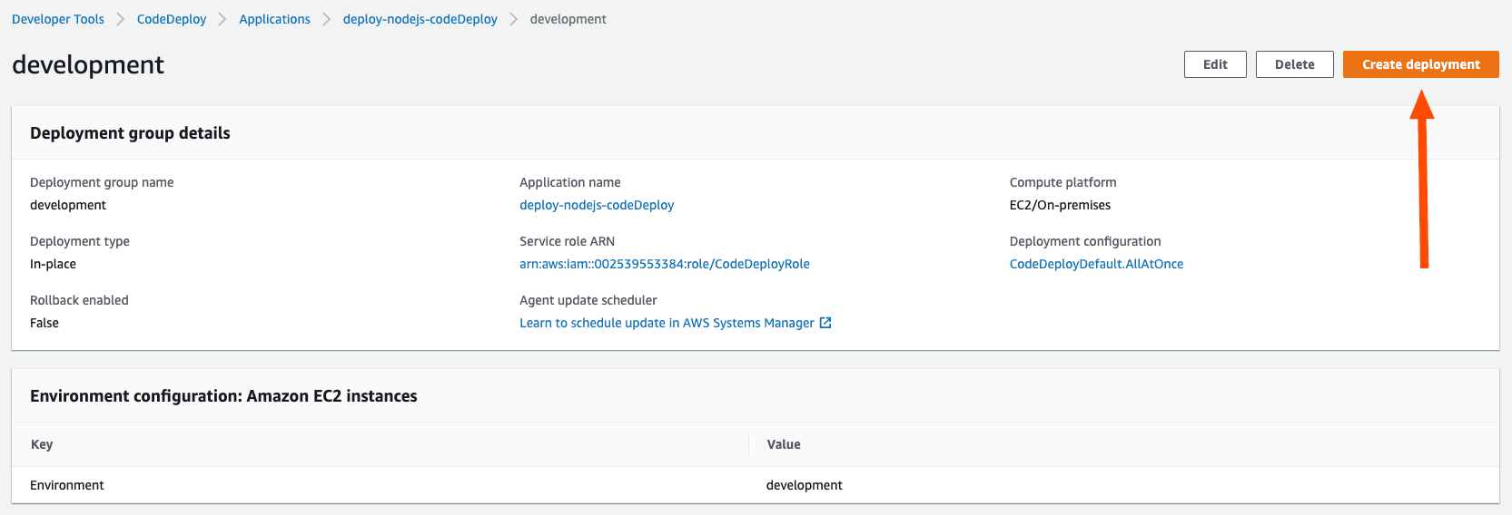 Create a deployment in CodeDeploy