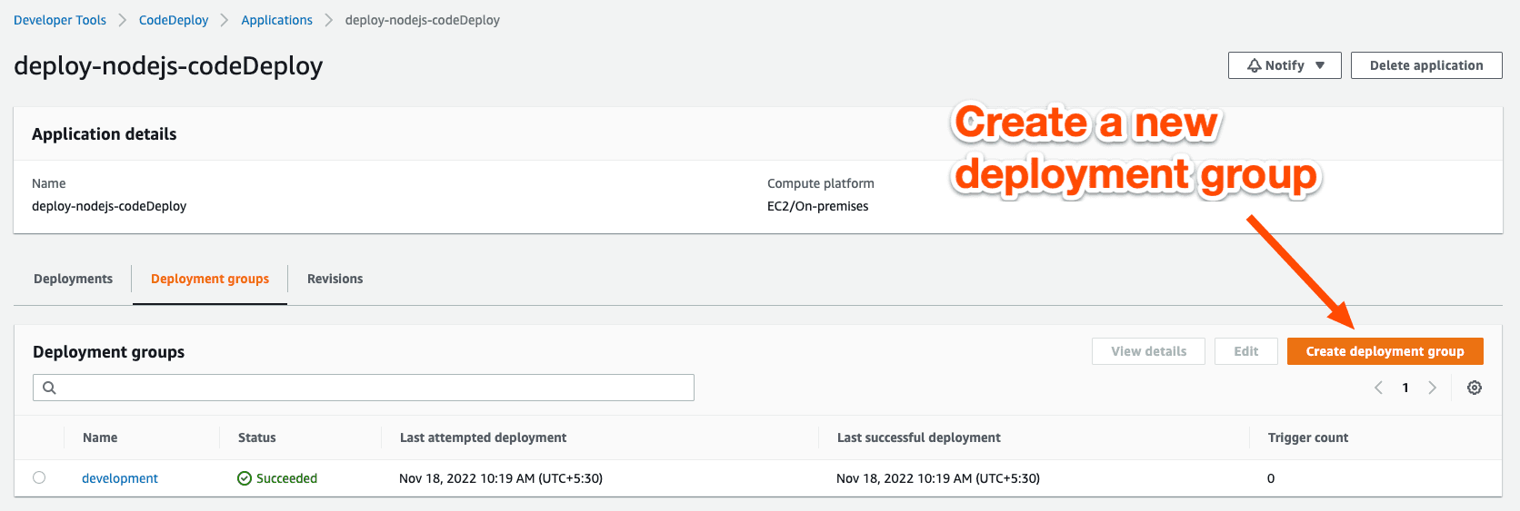 Create a deployment group in CodeDeploy