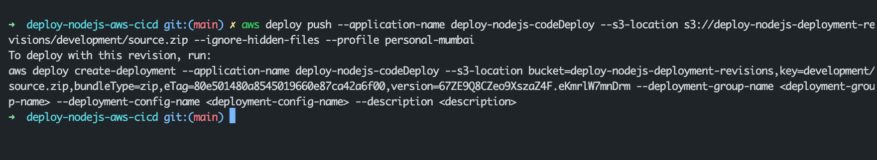 Push code revision to Amazon S3