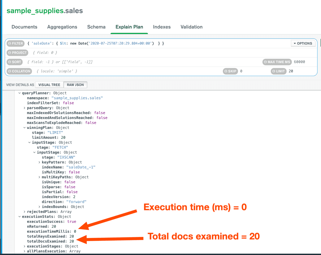 MongoDB Explain output for cursor paginated request