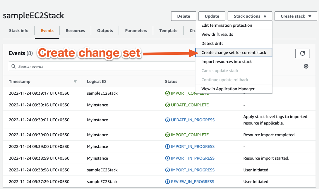Creating changeSets for our CloudFormation stack
