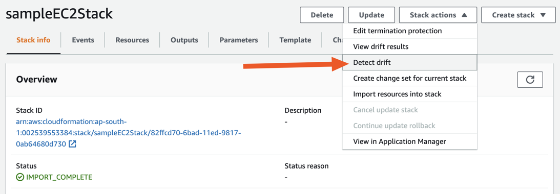 Drift detection in AWS CloudFormation template