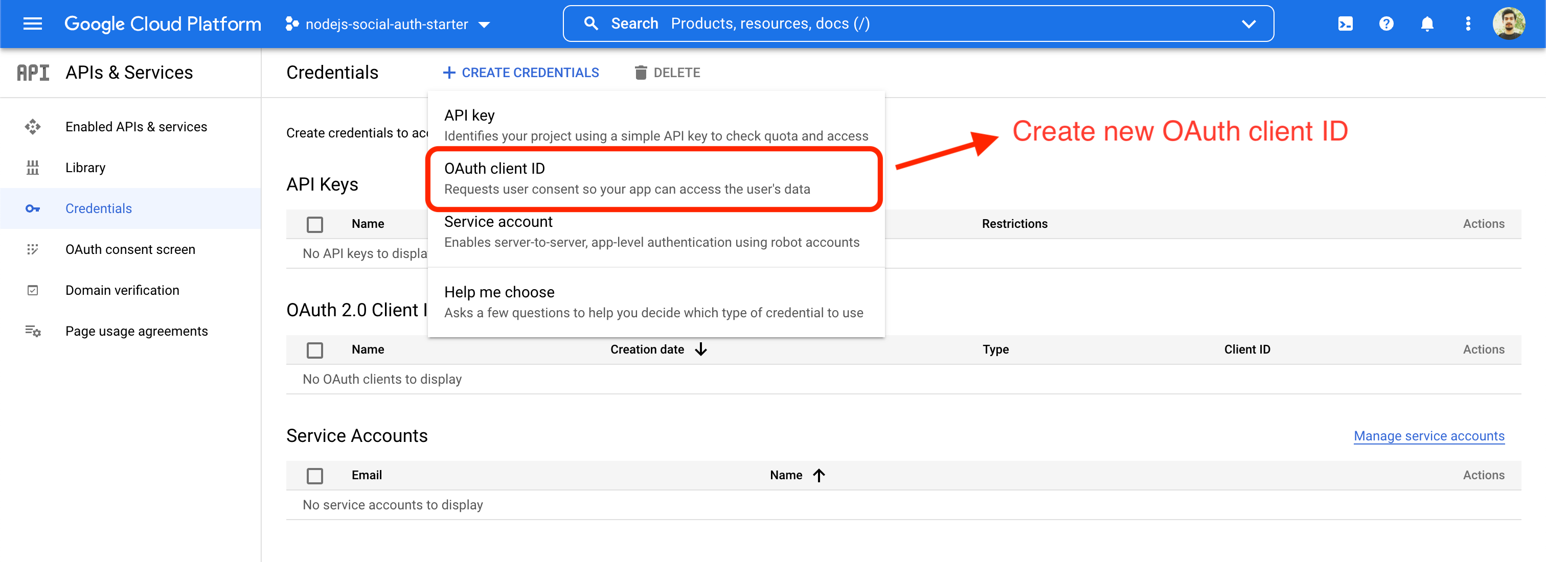 Create OAuth2 client id in Google developer console